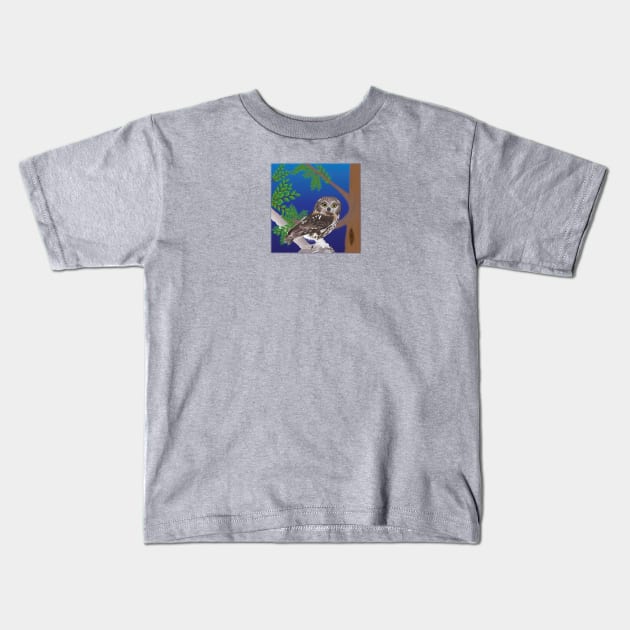 Northern Saw-whet Owl Kids T-Shirt by DQDesigns By Chele